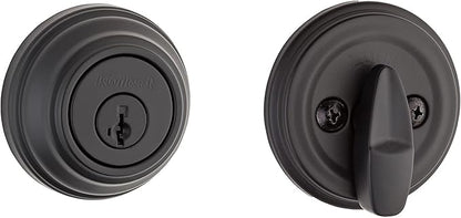 Kwikset 980 Deadbolt Lock, Matte Black Round Exterior Keyed Front Entry Door, Pick Resistant SmartKey Rekey Security, Single Cylinder Dead Bolt, with Microban Protection