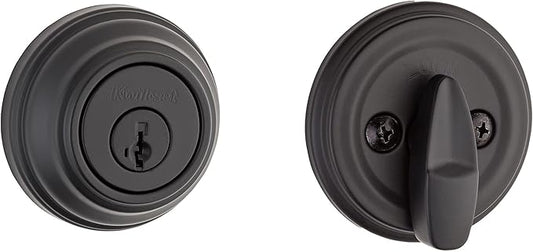 Kwikset 980 Deadbolt Lock, Matte Black Round Exterior Keyed Front Entry Door, Pick Resistant SmartKey Rekey Security, Single Cylinder Dead Bolt, with Microban Protection