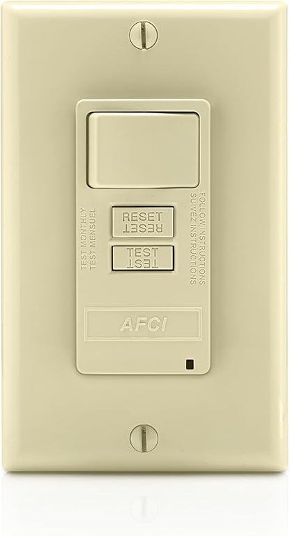 Leviton Combination, 15 Amp, Self Test, LED Indicator Light, AFSW1-I, AFCI/Switch, Ivory
