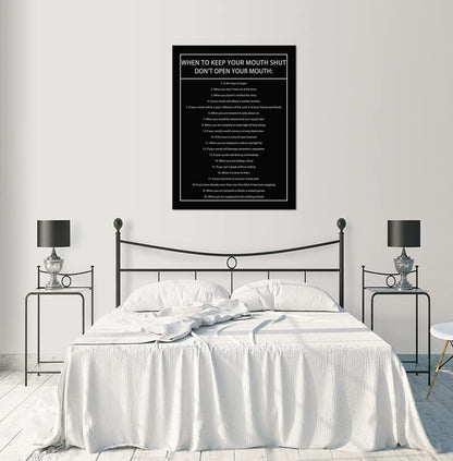When to Keep Your Mouth Shut Don't Open Your Mouth Inspirational Canvas Wall Art Motivational Poster Life Learning Quote Picture Home Office Decor Painting Framed and Stretched[30''W x 40''H]
