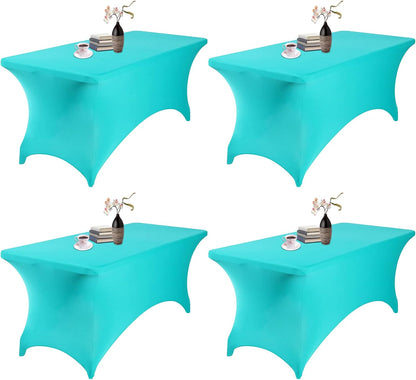 4Pack Spandex Waterproof Table Covers 6ft，Spandex 6ft Waterproof Table Cover for Party,Wedding, Banquet, and Events(Turquoise)