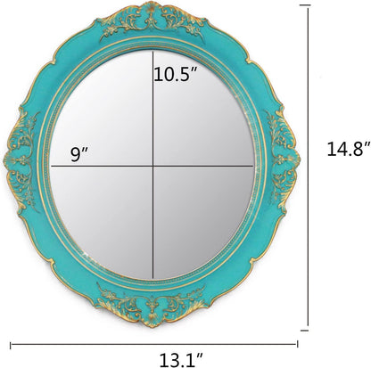Vintage Decorative Wall Mirror 14.8 x 13.1 Inch Oval Mirror （Blue）