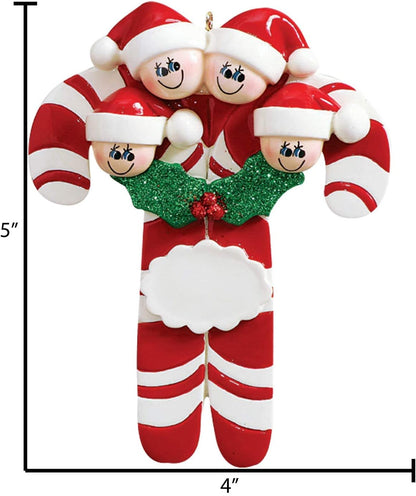 Candy Cane Family of 4 Ornament 2025 Personalized Family Christmas Ornaments 2025 | Holiday Keepsake Holly Berries Personalized Tree Ornaments for Grandchildren, Siblings & Grandkids of Four Ornament