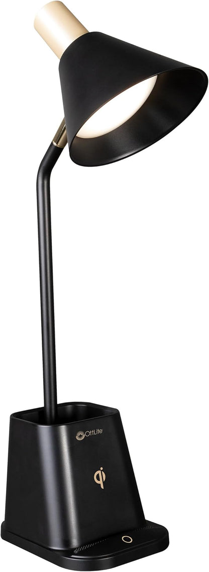 Ottlite Merge LED Desk Lamp with Wireless Charging - ClearSun LED Technology, 3 Brightness Settings & Color Temperature Modes with Touch Activated Controls - Includes Storage Area for Desk Supplies