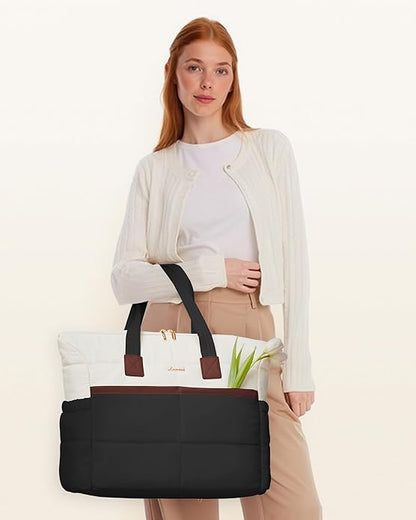 LOVEVOOK Tote Bag for Women,Light Puffer Tote Bag with Multi-pockets,Stylish Carry on Laptop Bags for Daily,Travel,Work,Gym | with Multi-pockets, Stylish, Carry on, for Daily, Travel, Work