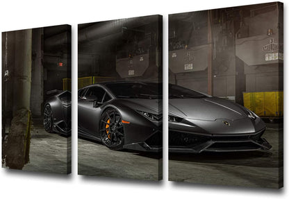 TUMOVO 3 Panel Modern Framed Landscape Artwork Giclee Canvas Prints Pictures Paintings on Canvas Wall Art for Living Room Bedroom Home Office Decorations,Sports car Poster - 12 x 24 inch x 3 Pieces