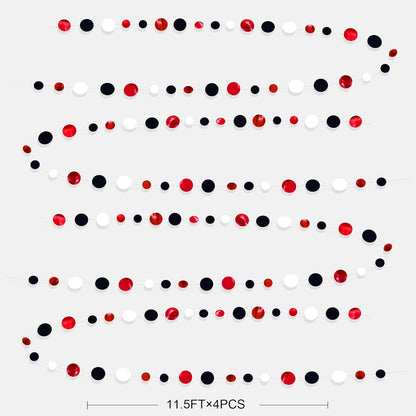 46 Ft Red Black and White Circle Dots Garland Hanging Paper Polka Dots Streamer for Graduations Birthday Bachelorette Engagement Wedding Bridal Shower Holiday Casino Poker Pirate Party Decorations
