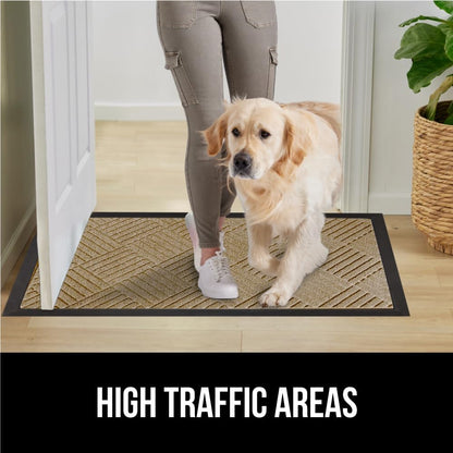 GORILLA GRIP 100% Waterproof All-Season WeatherMax Doormat US Designed Natural Rubber, Stain and Fade Resistant, Low Profile Indoor Outdoor Door Mats, Easy Clean Patio Mat, 23x35, Beige Diamond