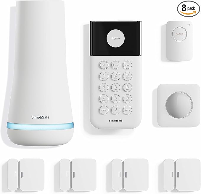SimpliSafe 8 Piece Wireless Home Security System - Optional 24/7 Professional Monitoring - No Contract - Compatible with Alexa and Google Assistant , White