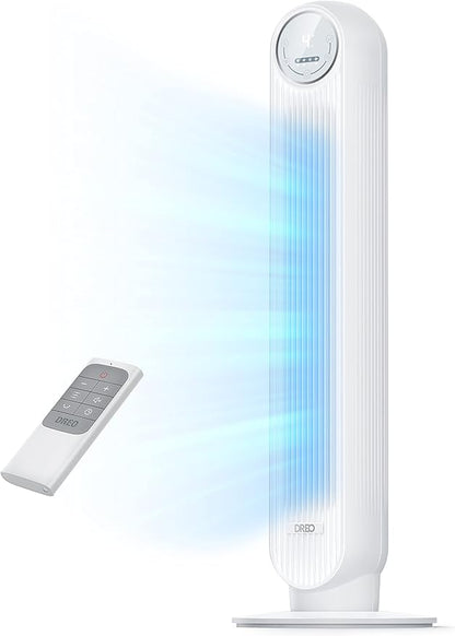 DREO Tower Fan for Bedroom, 25ft/s Velocity Quiet Floor Fan, 90° Oscillating Fans for Indoors with 4 Speeds, 4 Modes, 8H Timer, Standing Fans, Bladeless Fan, White (DR-HTF007)