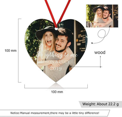 Gemszoo Personalized Picture Christmas Ornament, Custom Double Sided Photo Text Wooden Hanging Xmas Tree Keepsake Pendant Decoration Gift for Family (1, Heart)
