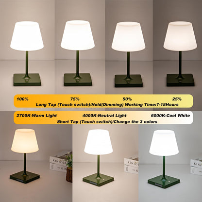 LED Cordless Table lamp Rechargeable,Outdoor Battery Operated Portable Desk lamp,Shower lamp Waterproof,4000mAh LED 3 Colors Dimmable Touch Night Lamps-Green