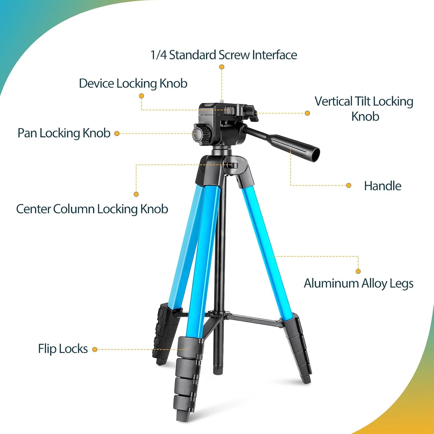 Aureday Phone Tripod Stand, 64” Extendable Cell Phone&Camera Tripod with Wireless Remote and Phone Holder, Aluminum iPad Tripod for Video Recording/Selfies/Live Stream/Vlogging (Blue)