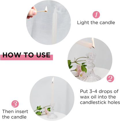 12 Pack Glass Candlestick Holders- Clear Taper Stripe Candle Holders for Candlesticks, 4" H Taper Candle Holders Small Centerpiece for Wedding, Festival, Party & Windowsill Decor