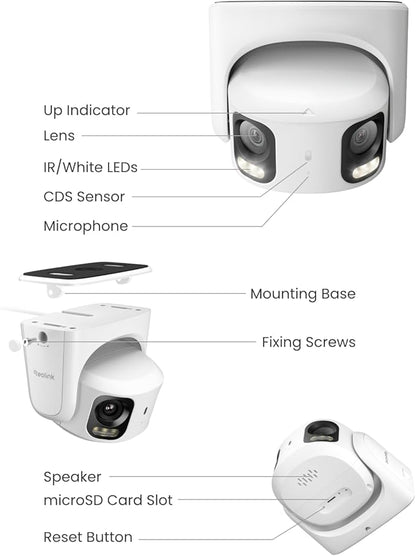 REOLINK RP-PCT8MD Dual-Lens PoE Camera, 4K/8MP Ultra HD, 180° Panoramic View, Color Night Vision, Perimeter Protection, AI Video Search, Smart Detection for Person/Vehicle/Animal, Two-Way Talk