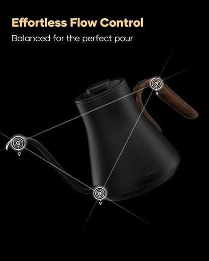Cocinare Barista Collection Gooseneck Electric Kettle, ±1℉ Precise Temperature Control for Pour-Over Coffee & Tea, Quick Heating 1500W, Stainless Steel Interior, 0.9L (Obsidian Black)