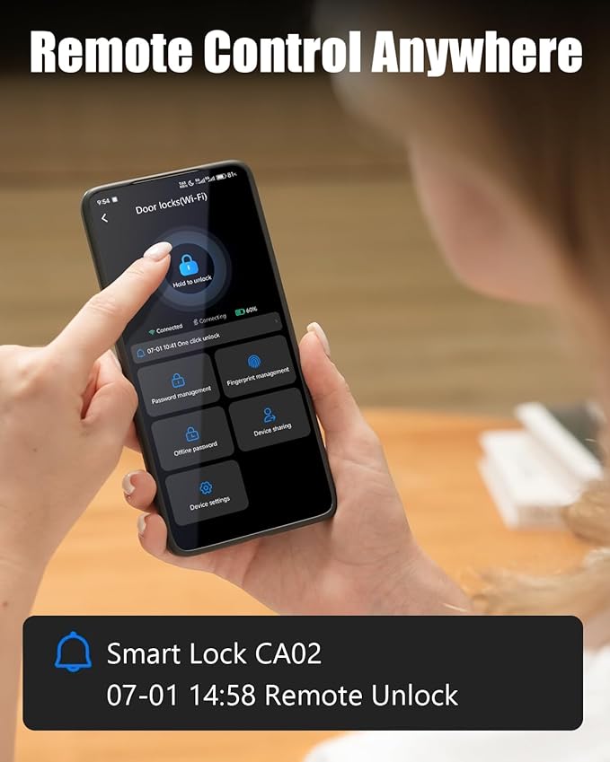 Smart Door Lock with 6 Unlocking Ways, Fingerprint Keyless Entry Door Lock with Auto Lock, Built-in WiFi, App Remote Control, Alexa & Google Voice Contro, Ideal for Family Members, Cleaners