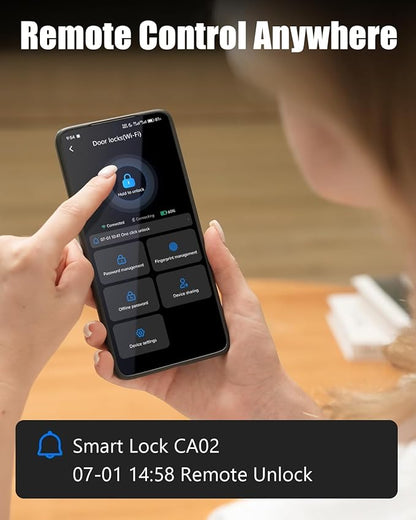 Smart Door Lock with 6 Unlocking Ways, Fingerprint Keyless Entry Door Lock with Auto Lock, Built-in WiFi, App Remote Control, Alexa & Google Voice Contro, Ideal for Family Members, Cleaners