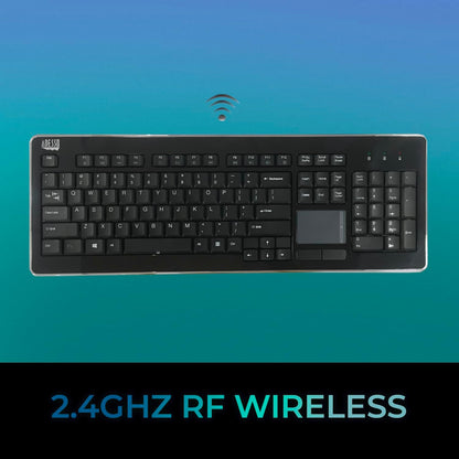 Adesso WKB-4400UB Wireless Desktop Touchpad Keyboard - 2.4GHz RF Wireless Technology, 104-Key Layout, Built-in Trackpad, Multimedia and Internet Hotkeys