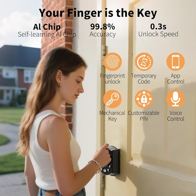 Smart Keyless Entry Door Lock, Smart Locks for Front Door, Works with APP Remote Control, Alexa, Google, Siri, Auto Unlock, keypad deadbolt, WiFi, Fingerprint Door Lock