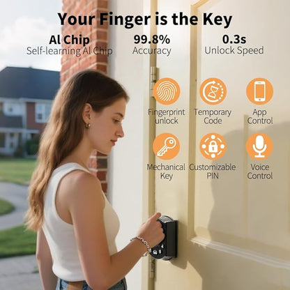 Smart Keyless Entry Door Lock, Smart Locks for Front Door, Works with APP Remote Control, Alexa, Google, Siri, Auto Unlock, keypad deadbolt, WiFi, Fingerprint Door Lock