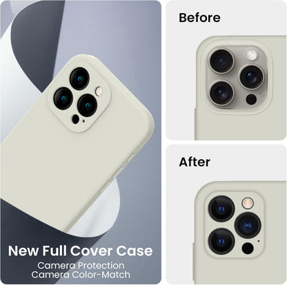 FireNova Designed for iPhone 15 Pro Max Case, Silicone Upgraded [Camera Protection] Phone Case with [2 Screen Protectors], Soft Anti-Scratch Microfiber Lining Inside, 6.7 inch, Stone