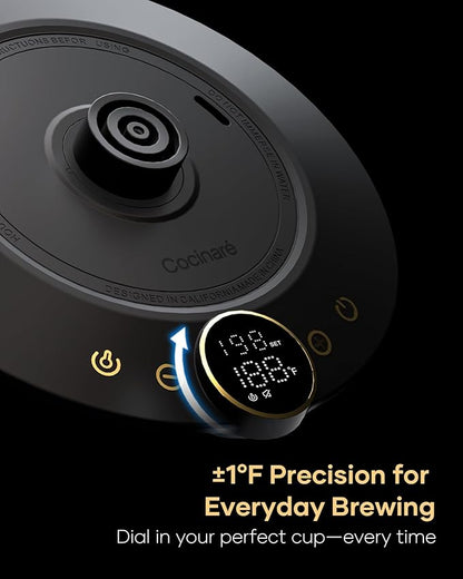 Cocinare Barista Collection Gooseneck Electric Kettle, ±1℉ Precise Temperature Control for Pour-Over Coffee & Tea, Quick Heating 1500W, Stainless Steel Interior, 0.9L (Gustav Gold)
