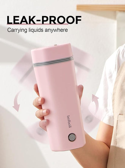 balbali Travel Kettle - 12oz Portable Electric Kettle for Boiling Water - Self Heating Cup/Thermos - Single Size Personal Tea Maker -Hot Water Boiler/Heater/Warmer - Pink