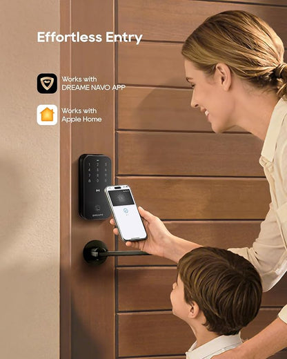 DREAME Smart Lock Lite, Digital Fingerprint Keyless Entry Door Lock, 12-Months Battery, Front Door Smart Lock Deadbolt Set with App Control, Auto Lock, IP54 Waterproof, Supports Apple HomeKit, Black