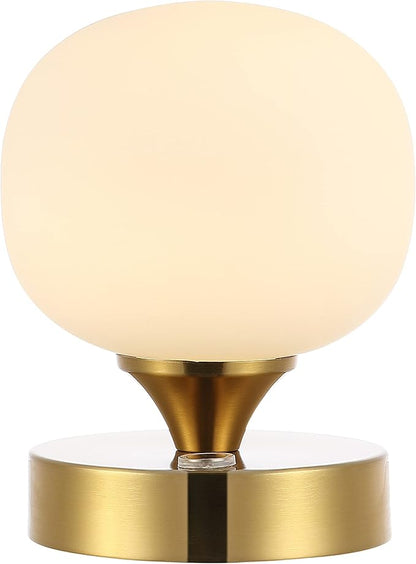 JONATHAN Y 6.13" Brass Gold/White Modern Cordless Rechargeable LED Table Lamp, Frosted White Glass Shade, Touch Dimmable Mini Accent Light for Bar, Bedroom, Nightstand (JYL7112C)