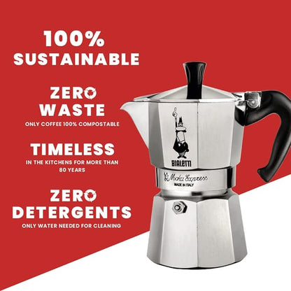 Bialetti - Moka Express: Iconic Stovetop Espresso Maker, Makes Real Italian Coffee, Moka Pot 12 Cups (22.6 Oz - 670 Ml), Aluminum, Silver