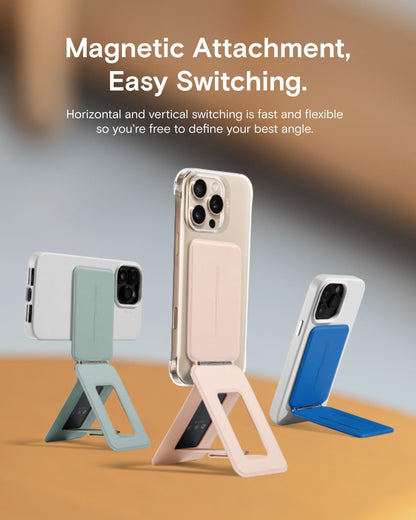 MOFT Phone Stand, Magnetic Phone Tripod Stand Stain-Resistant MOVAS Leather & Angle Adjustment & Strong Magnets Tripod for iPhone 16/15/14/13/12 (Included Metal Ring)-Sapphire