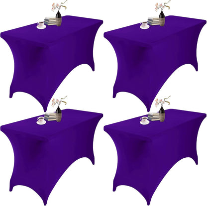 4Pack Spandex Waterproof Table Covers 4ft，Spandex 4ft Waterproof Table Cover for Party,Wedding, Banquet, and Events(Purple)