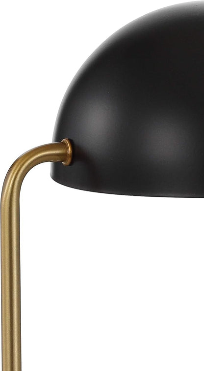JONATHAN Y 13.5" Brass Gold and Black Art Deco Dome Table Lamp with White Marble Base, Modern Glam Desk Lamp for Living Room, Office, Bedroom, Metal Shade, LED Bulb Included JYL1044A