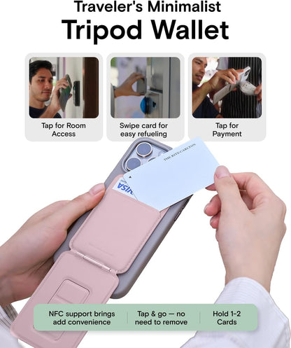 MOFT Phone Tripod Wallet for iPhone, Mulit-Angles, Lightweight & Portable Phone Stand, MOVAS Vegan Leather Magnetic Wallet, Strong Magnets, NFC Card Holder,Travel Essential, Blush (with Card Slot)