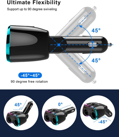 2024 Upgraded Cigarette Lighter Splitter, SUPERONE 180W 2-Socket Cigarette Lighter Adapter with Dual QC3.0 and 20W PD USB C Car Charger Splitter for GPS/Dash Cam/Laptop/iPad/iPhone 16/15/14/13/12/11