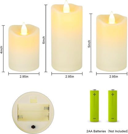 Aignis Indoor Flameless LED Candles Battery Operated with Remote Timer and Wax-Like Shell for Home/Wedding/Holiday Decor, Set of 3(D 2.95" x H 4"/5"/6")