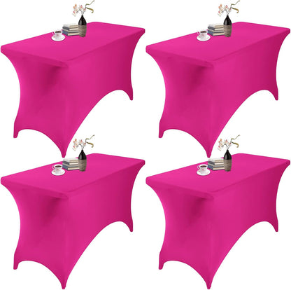 4Pack Spandex Waterproof Table Covers 4ft，Spandex 4ft Waterproof Table Cover for Party,Wedding, Banquet, and Events(Fuchsia)