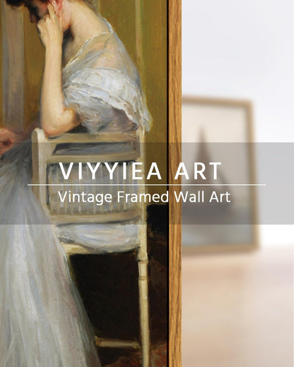VIYYIEA Framed Canvas Wall Art Home Decor Portrait Art for Living Room Women Reading Pictures Bedroom Bathroom Wall Decor Mid Century Lady Oil Painting Room Decor Vintage Prints Aesthetic 9x11in