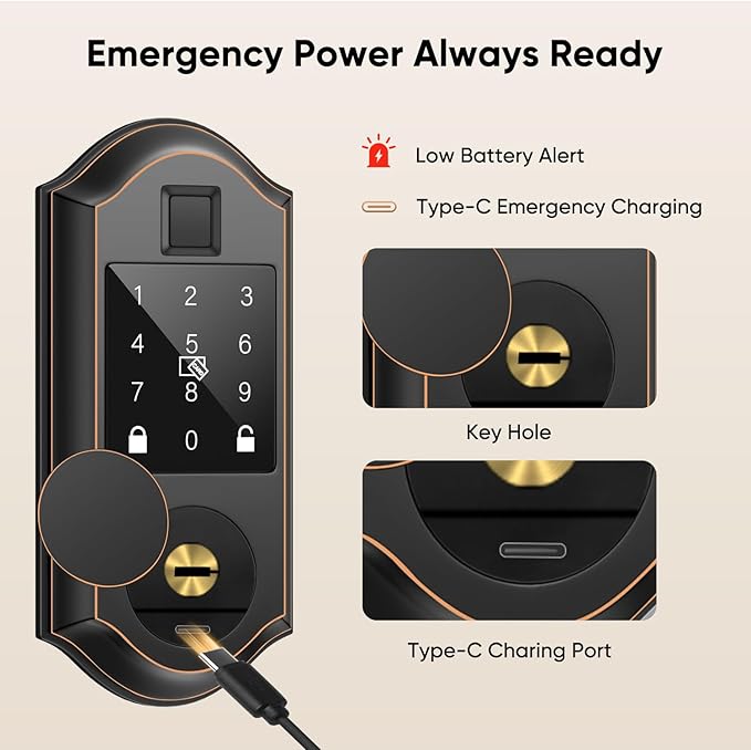 Fingerprint Smart Front Door Lock Set, Keyless Entry Door Lock with Handle, Smart Door Locks, Front Door Handle with Keypad and Deadbolt, APP Control, Touchscreen, Oil Rubbed Bronze