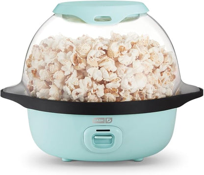 Dash SmartStore Stirring Popcorn Maker - Hot Oil Electric Popcorn Popper with Butter-Warming Tray, Clear Serving Bowl & Measuring Cup - 12 Cups, Aqua