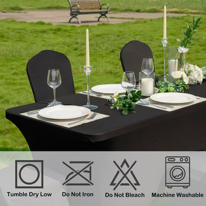 Craft And Party 6 Pack 6ft Black Spandex Tablecloth – Fitted Stretch Cover – Universal Fit for Folding Tables – Wrinkle-Free, Washable – Ideal for Parties, Weddings, Events