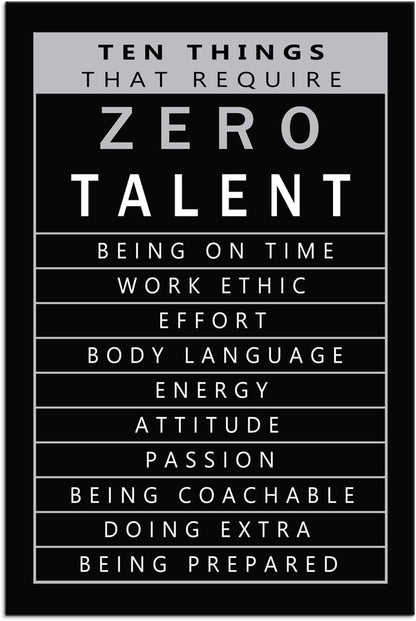 Ten Things That Require Zero Talent Quote Motivational Wall Art for Office Inspirational Poster Canvas Painting Prints Wall Pictures for Living Room Home Decor Framed Artwork [12''W x 18''H]