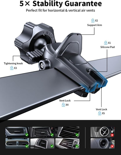 Nycetek 2025 Upgraded Car Vent Phone Mount [Military-Grade Clip] 360° Rotation, Universal Cellphone Holder Fits for iPhone 16 15 14 13 Pro Max Samsung Galaxy S24 S23 & All