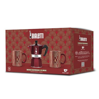 Bialetti Set Moka Express 3 Cups + 2 Mugs Art Deco