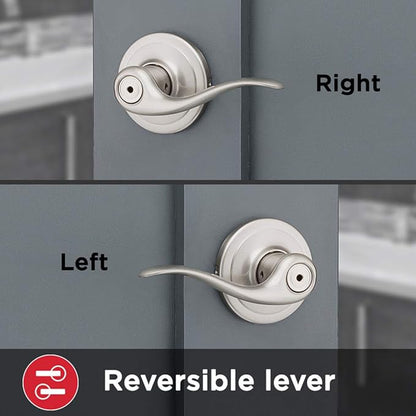 Kwikset Tustin Interior Privacy Door Handle with Lock, Door Lever For Bathroom and Bedroom, Satin Nickel Reversible Keyless Turn Lock, with Microban Protection