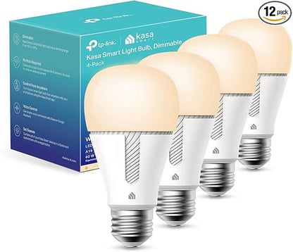 Kasa Smart Light Bulbs That Works with Alexa and Google Home,Dimmable Smart LED Bulb,A19,9W,800Lumens,Soft White(2700K),CRI≥90,WiFi 2.4Ghz only,No Hub Required,(KL110P4),(Pack of 48)