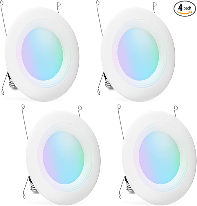 Amazon Basics Smart Recessed 5/6 Inch Downlight, Color Changing, Works with Alexa only, 2.4GHz WiFi, 4 Pack