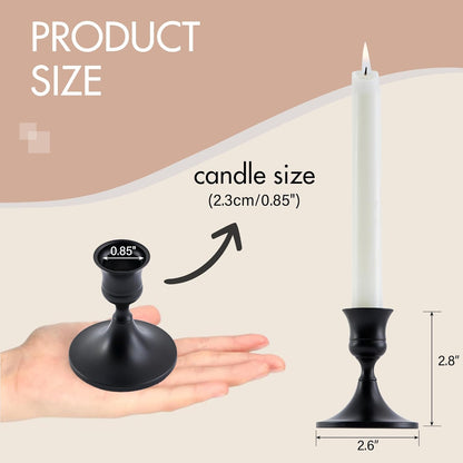 Black Taper Candle Holder, Candlestick Holders, Vintage Metal for Table Centerpieces Wedding Decor (Matte Black, 12 Pcs)