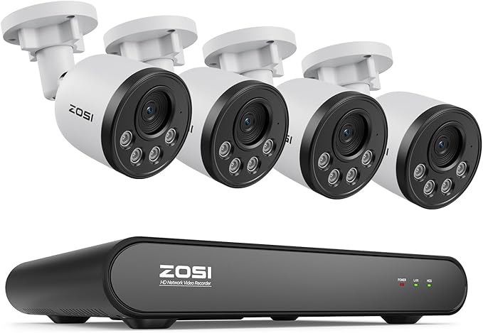 ZOSI 5MP Security Camera System with Audio, 4pcs 4MP Wired Outdoor Indoor PoE Cameras, Smart Person Vehicle Detection, 100ft Night Vision, H.265+ 8CH CCTV NVR for Home, No Monthly Fee (NO Hard Drive)